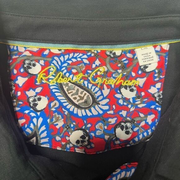 Robert Graham Mens Polo Shirt Size Large Black Golf Collared Tshirt - Picture 4 of 10